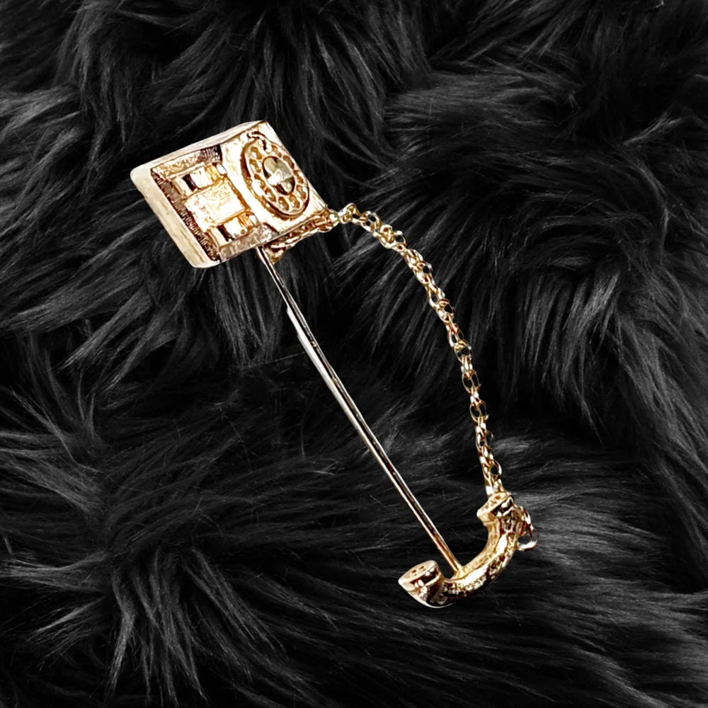 Gold Tone Old Style Telephone Brooch